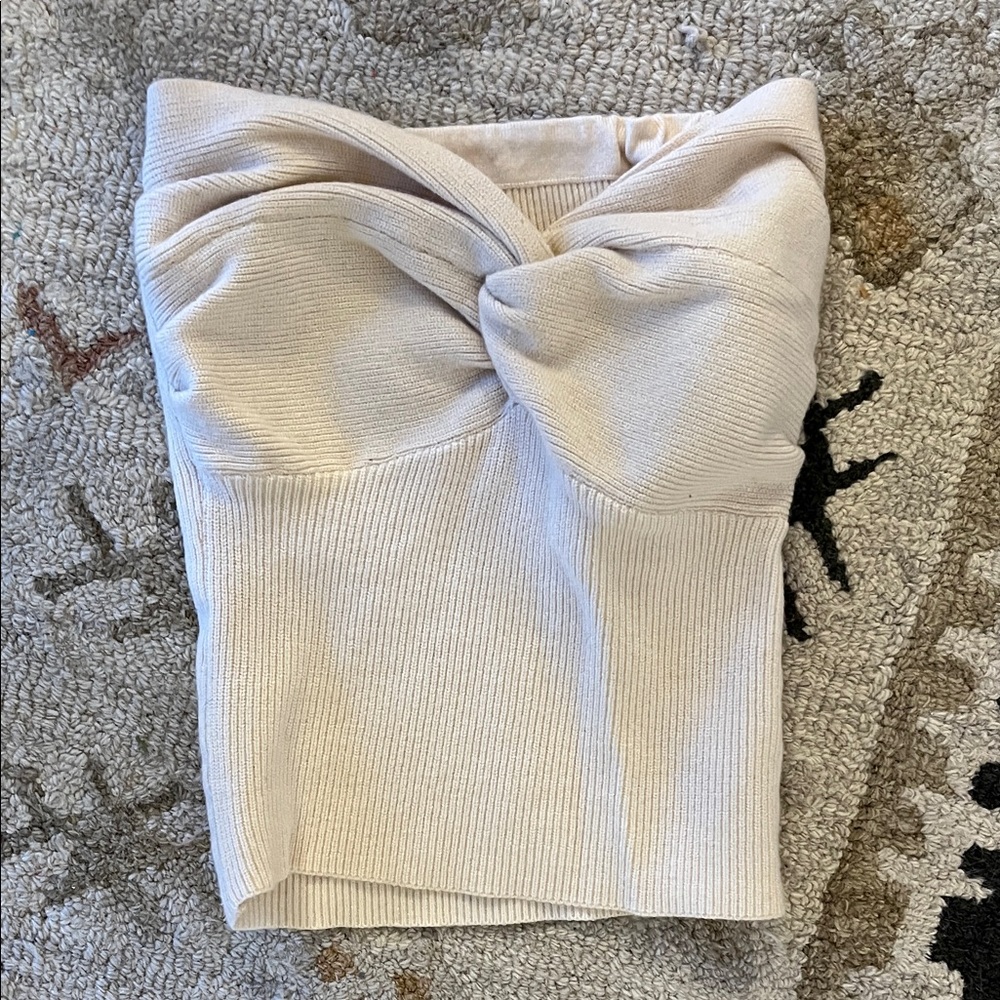Cream Twist Front Ribbed Tube Top
